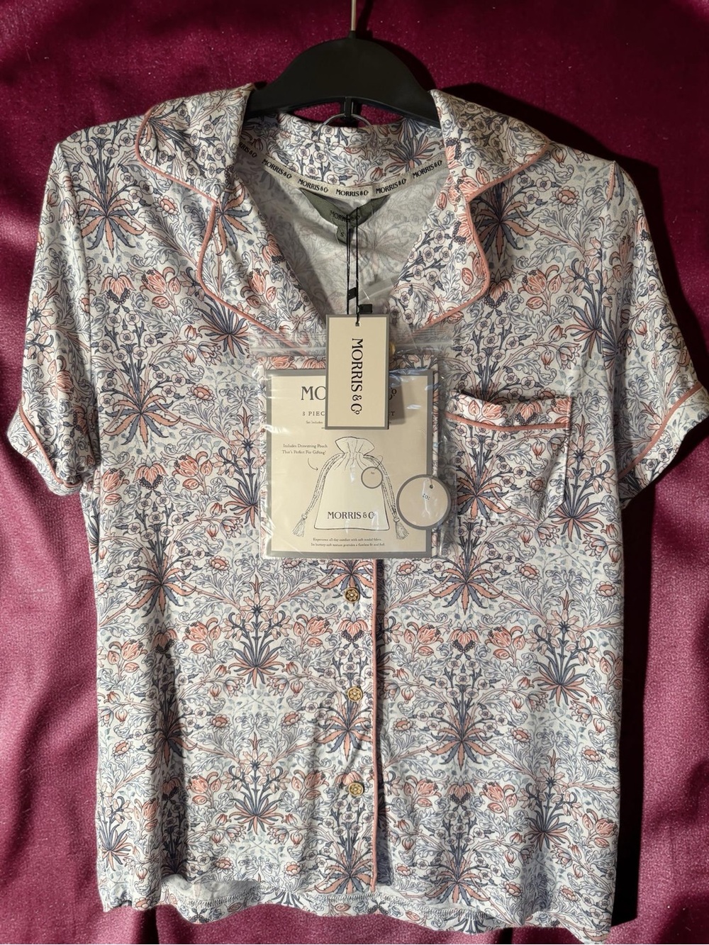 Morris & Co. NWT Sz S Short-Sleeve White Blue & Pink Floral Pajama Set (0817)